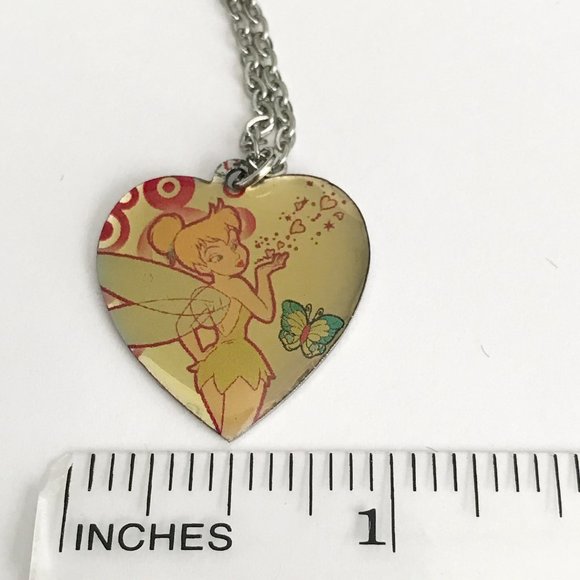 Vintage Disney Tinker Bell Heart Necklace Tink Fairy 18" Chain Valentines Gift - Picture 9 of 10